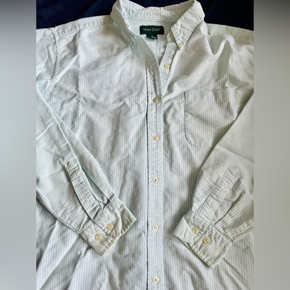 Mint and white stripe button up blouse, women size 12 - Picture 3 of 4